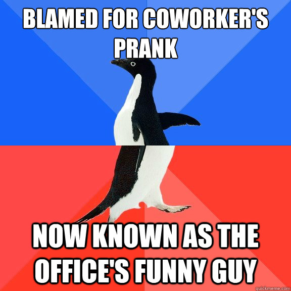 Blamed for coworker's prank now known as the office's funny guy  Socially Awkward Awesome Penguin