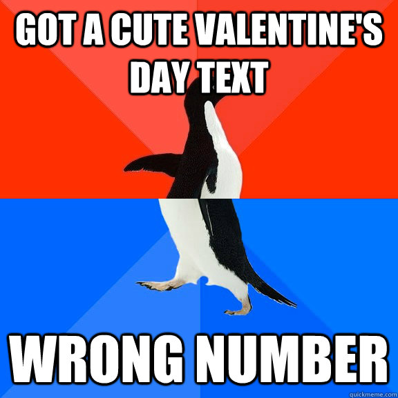 Got a cute valentine's day text wrong number  Socially Awesome Awkward Penguin