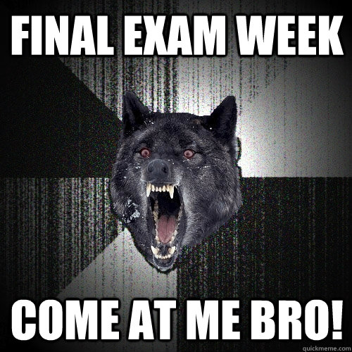 Final exam week come at me bro!  Insanity Wolf