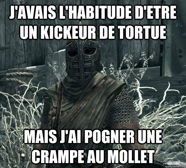 J'avais l'habitude d'etre un kickeur de tortue Mais j'ai pogner une crampe au mollet  - J'avais l'habitude d'etre un kickeur de tortue Mais j'ai pogner une crampe au mollet   Arrow to the Knee Soldier