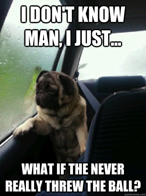 I don't know man, I just... what if the never really threw the ball?  Introspective Pug