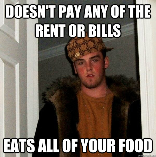 Doesn't pay any of the rent or bills  eats all of your food - Doesn't pay any of the rent or bills  eats all of your food  Scumbag Steve