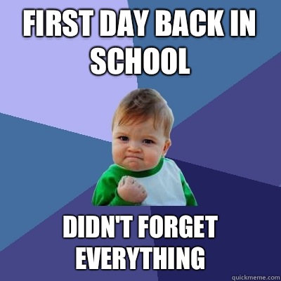 First day back in school Didn't forget everything  Success Kid