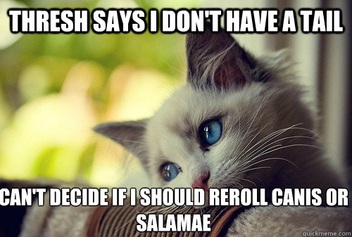 Thresh says I don't have a tail Can't decide if i should reroll canis or salamae  First World Problems Cat