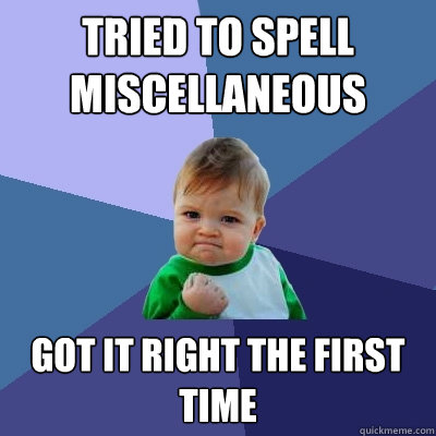 Tried to spell miscellaneous Got it right the first time  Success Kid