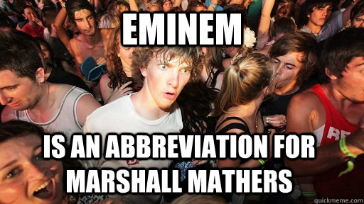 EMINEM is an abbreviation for Marshall Mathers  Sudden Clarity Clarence