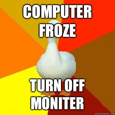 Computer Froze Turn off moniter  Tech Impaired Duck