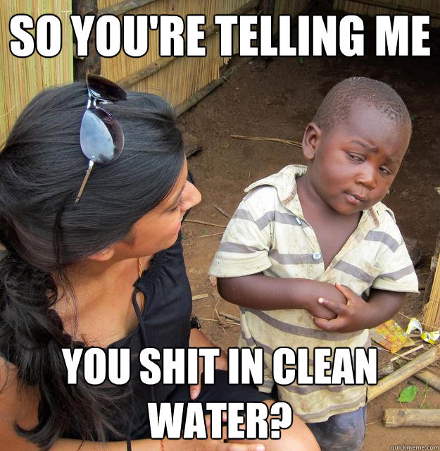 SO YOU'RE TELLING ME you shit in clean water?  Sceptical 3rd world child
