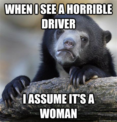 When I see a horrible driver I assume it's a woman  Confession Bear