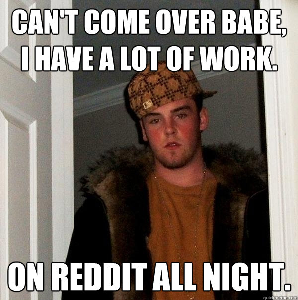 can't come over babe, i have a lot of work. on reddit all night. - can't come over babe, i have a lot of work. on reddit all night.  Scumbag Steve