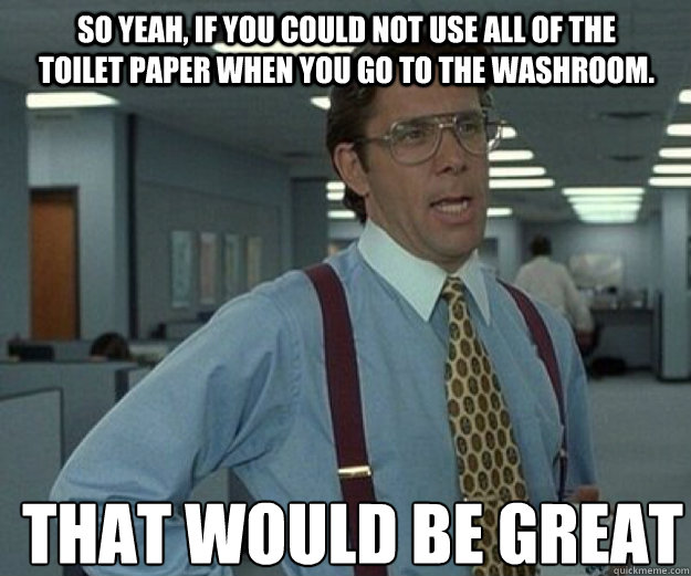 So yeah, if you could not use all of the toilet paper when you go to the washroom.  THAT WOULD BE GREAT - So yeah, if you could not use all of the toilet paper when you go to the washroom.  THAT WOULD BE GREAT  that would be great