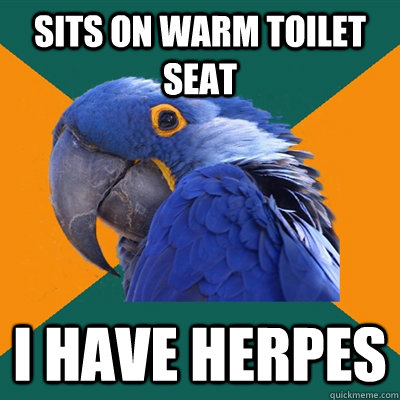 sits on warm toilet seat I have herpes  Paranoid Parrot