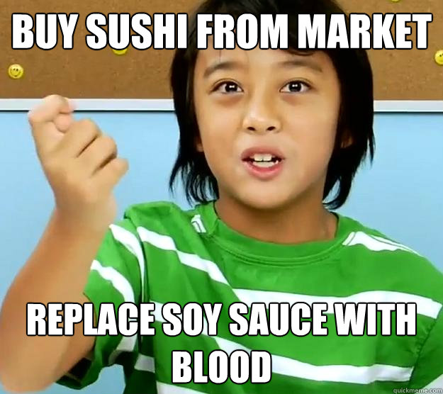 Buy Sushi from market replace soy sauce with blood  