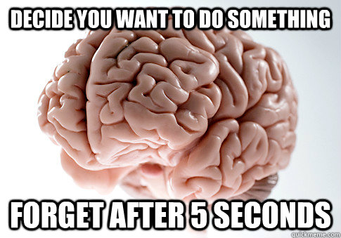 Decide you want to do something Forget after 5 seconds  Scumbag Brain