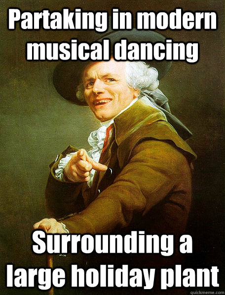 Partaking in modern musical dancing Surrounding a large holiday plant  Joseph Decreaux