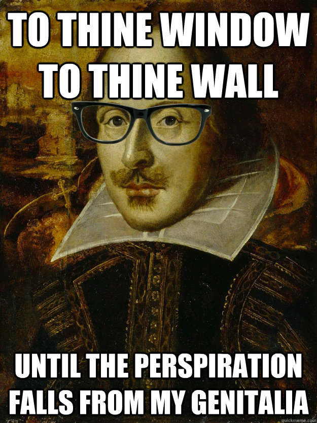 to thine window to thine wall until the perspiration falls from my genitalia - to thine window to thine wall until the perspiration falls from my genitalia  Hipster Shakespeare