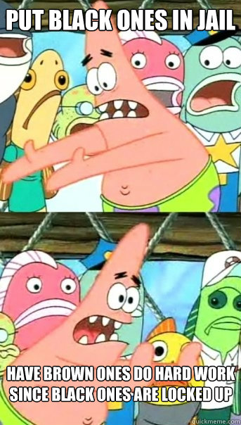 Put black ones in jail have brown ones do hard work since black ones are locked up  Push it somewhere else Patrick