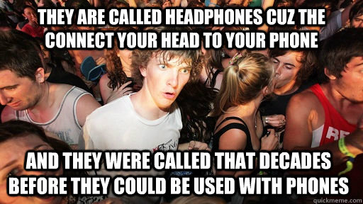 They are called headphones cuz the connect your head to your phone and they were called that decades before they could be used with phones  Sudden Clarity Clarence