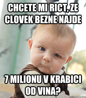 Chcete mi rict, ze clovek bezne najde 7 milionu v krabici od vina?  skeptical baby