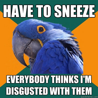 Have to sneeze Everybody thinks I'm disgusted with them  Paranoid Parrot