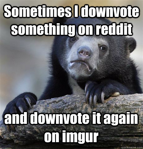 Sometimes I downvote something on reddit and downvote it again on imgur  Confession Bear