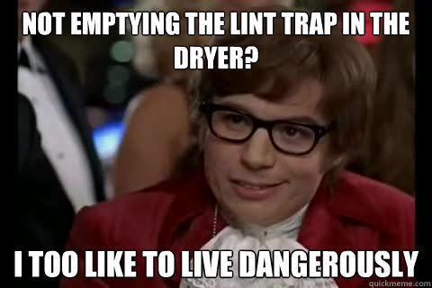 not emptying the lint trap in the dryer? i too like to live dangerously  Dangerously - Austin Powers