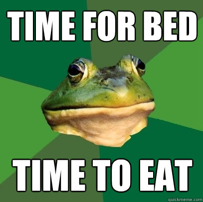 Time for bed Time to eat  Foul Bachelor Frog
