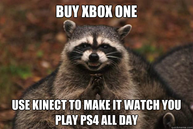 Buy Xbox One Use Kinect to make it watch you play PS4 all day  Evil genius racoon