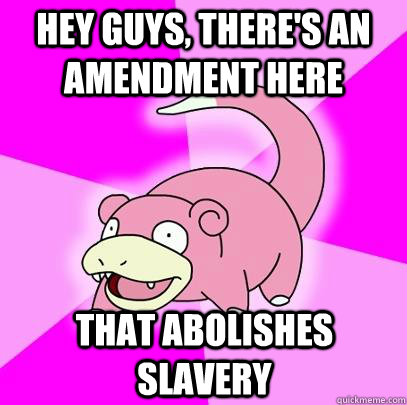 Hey guys, there's an amendment here that abolishes slavery  Slowpoke