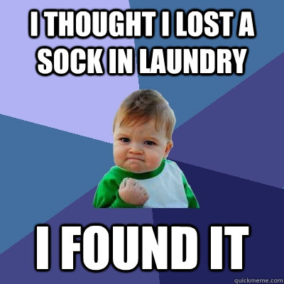 I thought i lost a sock in laundry i found it  Success Kid