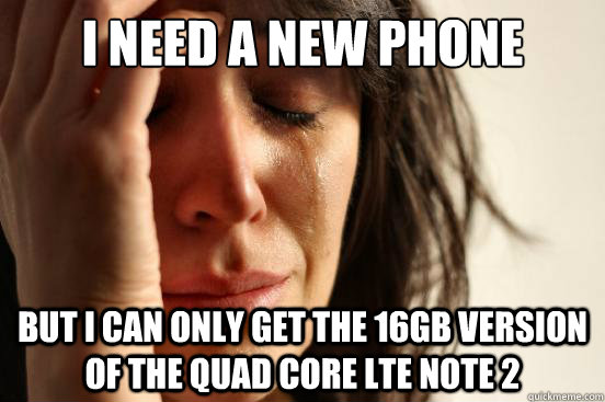 I need a new phone But I can only get the 16GB version of the Quad Core LTE Note 2  First World Problems