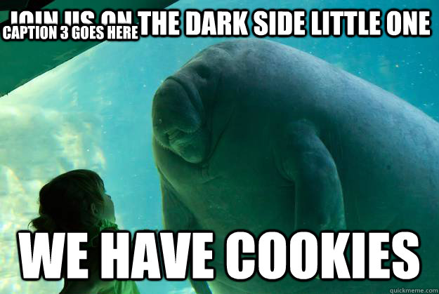 join us on the dark side little one we have cookies Caption 3 goes here  Overlord Manatee