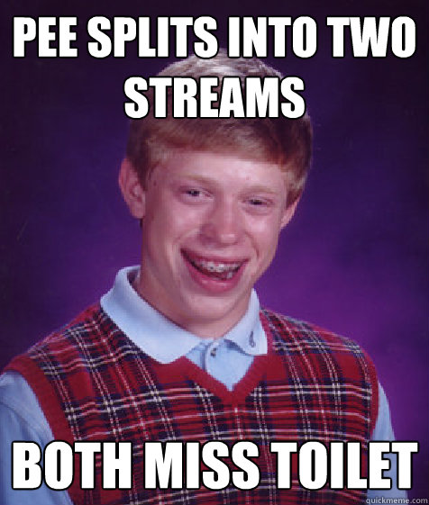 pee splits into two streams both miss toilet  Bad Luck Brian