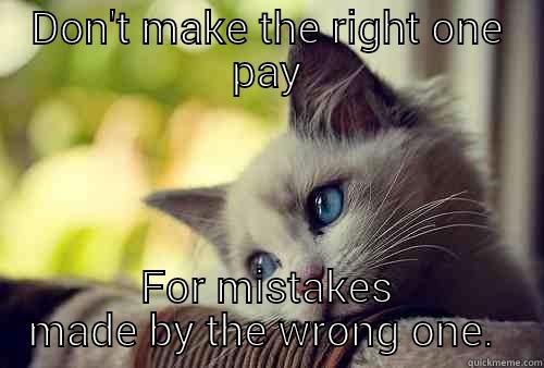 DON'T MAKE THE RIGHT ONE PAY FOR MISTAKES MADE BY THE WRONG ONE.  First World Problems Cat