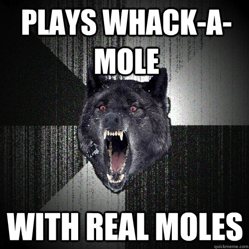 Plays whack-a-mole with real moles  Insanity Wolf
