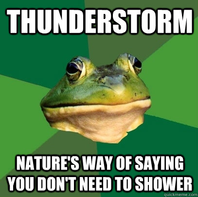 thunderstorm nature's way of saying you don't need to shower  Foul Bachelor Frog