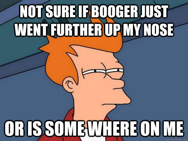 Not sure if booger just went further up my nose or is some where on me  Futurama Fry