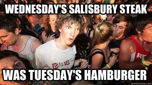 Wednesday's Salisbury Steak Was Tuesday's Hamburger   Sudden Clarity Clarence
