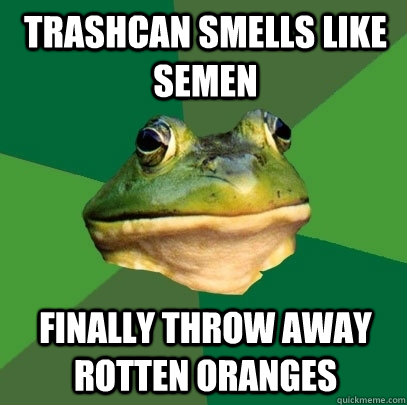 Trashcan smells like semen Finally throw away rotten oranges  Foul Bachelor Frog