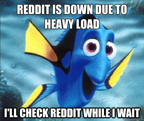 reddit is down due to heavy load i'll check reddit while i wait - reddit is down due to heavy load i'll check reddit while i wait  optimistic dory