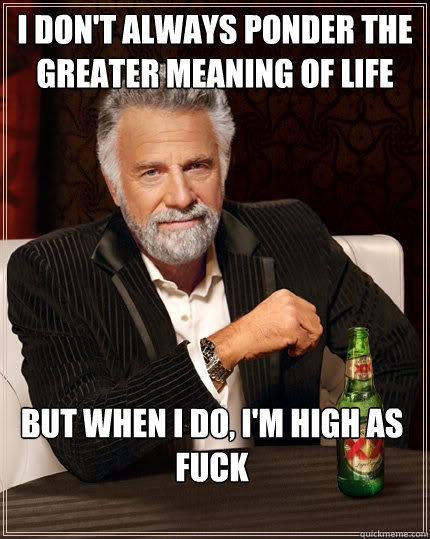 I don't always ponder the greater meaning of life But when I do, I'm high as FUCK  The Most Interesting Man In The World
