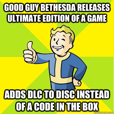 good guy bethesda releases ultimate edition of a game adds DLC to disc instead of a code in the box  Fallout new vegas