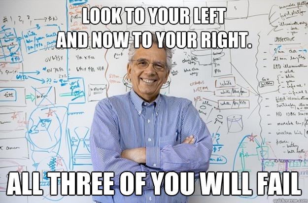 look to your left 
and now to your right.
 ALl three of you will fail  Engineering Professor