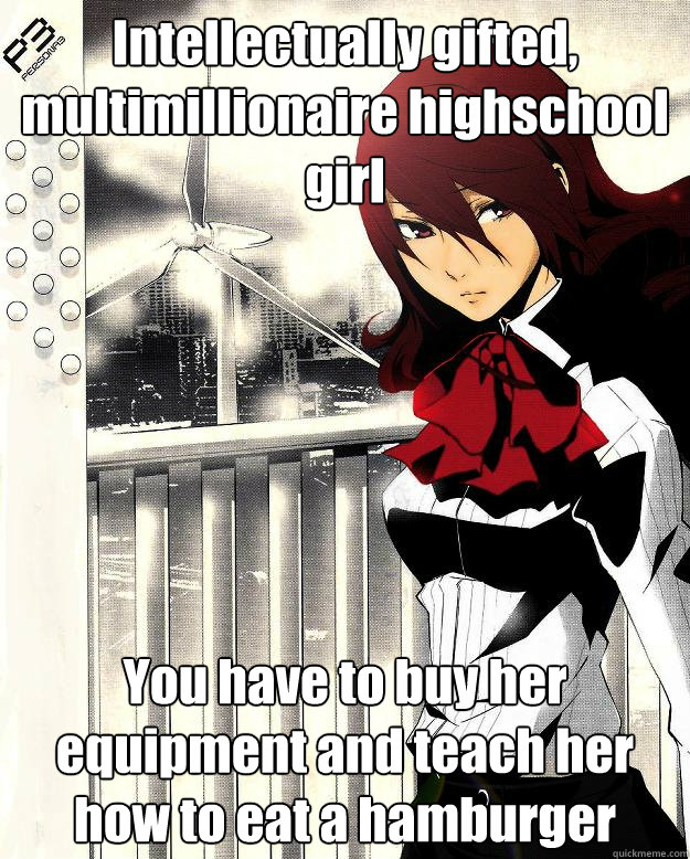 Intellectually gifted, multimillionaire highschool girl You have to buy her equipment and teach her how to eat a hamburger  Mitsuru P3