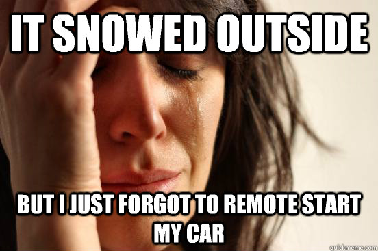 It snowed outside But I just forgot to remote start my car  First World Problems
