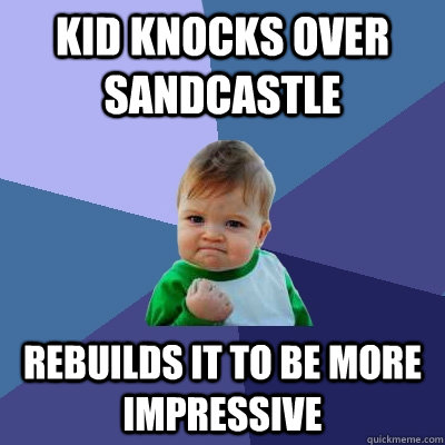 Kid Knocks over sandcastle Rebuilds it to be more impressive  Success Kid