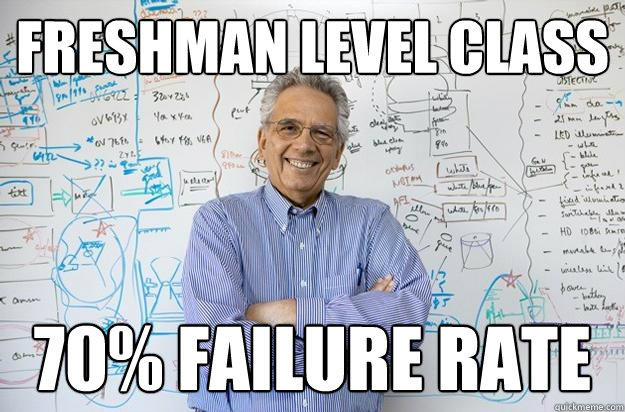 Freshman level class 70% failure rate  Engineering Professor