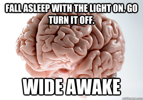 Fall asleep with the light on. GO turn it off. Wide awake  Scumbag Brain