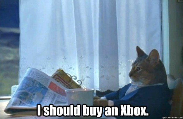 I should buy an Xbox.  Sophisticated Cat is broke