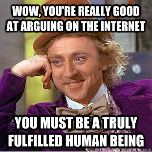 Wow, you're really good at arguing on the internet you must be a truly fulfilled human being  Condescending Wonka